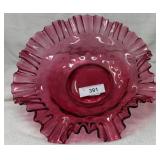 Fenton Cranberry Glass Ruffled Edge Bowl
