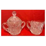 L.E. Smith Crystal Glass Sugar Bowl & Creamer