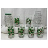 Vtg Holiday Glassware Set, Santa & Snowman Jars