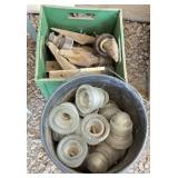 Vtg Glass Insulators & Wood Brackets