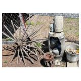 Antique Wagon Wheels, Bucket & Yard Decor