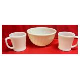 Fire-King Milk Glass Swirl Bowl & 2 Mugs
