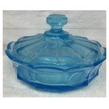 Coin Glass Candy Box w/lid, Fostoria, Blue, 6