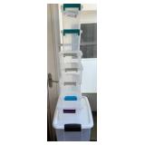 Lot of 8 Clear Plastic Storage Bins w/lids, mostly