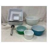 Pyrex Mixing Bowls, Elite Plates and Measuring