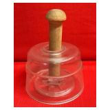 Vtg Glass Butter Mold w/wooden handle star stamp