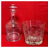 Clear Glass Decanter w/Stopper & Glass Ice Bucket