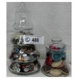 2) Glass Jars Filled w/Assorted Vtg Buttons