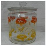 Vtg Morning Glory Glass Canister Jar w/Lid