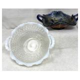 Vtg Fenton Bon Bon Dish Grapes & Cable, White