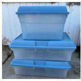 Rubbermaid Blue Plastic Storage Totes, 3x$