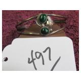 STERLING BRACELET W/ MALACHITE STONES - SIGNED EG