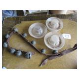 (3) GLASS BASE CHICKEN WATER PIECES, WEB STRING OF