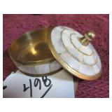 MOTHER OF PEARL MOSAIC & BRASS TRINKET JEWELRY BOX