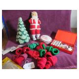 HANDMADE CROCHET BELLS, VTG SANTA TREE CANDLE
