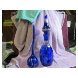 POLAND GLASS DECANTER & BLUE GLASS