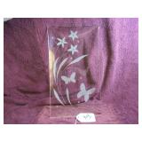 VTG CLEAR GLASS W/ FLOWERS & BFLY