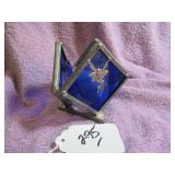 VTG BLUE STAINED GLASS CANDLE HOLDER