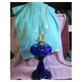 HEAVY COBALT BLUE KEROSENE LAMP