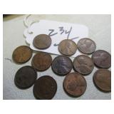 CIRCULATED US PENNIES - 12 COINS