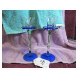 (2) GLASS CANDLESTICK HOLDERS