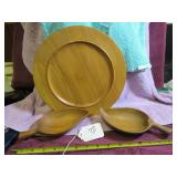 (2) MONKEY POD WOOD PIECES & PLATE