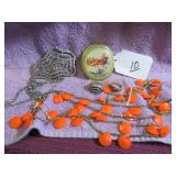 BOX LOT: RINGS, NECKLACES, COMPACT