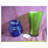 LIME GREEN DECO GLASS VASE + CZECH CUT TO CLEAR...