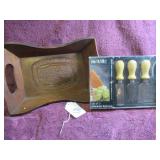 METALLA CHEESE KNIVES (NEW) + WOOD BREAD TRAY