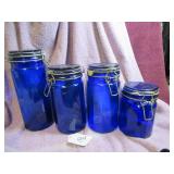 (4) VTG COBALT BLUE-PANELED GLASS CANISTER SET