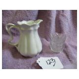 CARL FIELSCH PITCHER - 4.5"H + PRESSED GLASS...