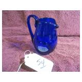HAND-BLOWN COBALT BLUE PITCHER - 4"H