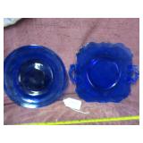 FOOTED CAKE PLATE + SWIRL HAND-BLOWN PLATE/BOWL