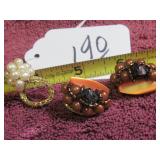 VTG FAUX CLUSTER PEARL STRETCHY RING + CLIP-ON...