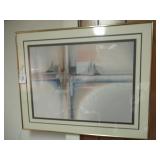 MODERN ABSTRACT BY PEGGY(?) - FRAMED 30"W X 24"H