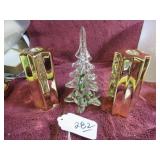 VTG CLEAR & GREEN RIBBONED CRYSTAL ART GLASS -...