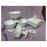 (4) INDIANA MILK GLASS SHERBERTS + WESTMORLAND...