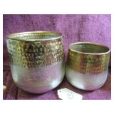 (2) HAMMERED BRASS & MILLED EMBOSSED PLANTERS -...
