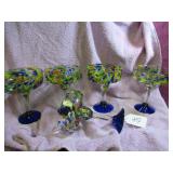 (4) PURPLE TINTED WINE GLASSES & PAINTED...