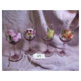 (6) DIAMOND & FAN DESIGN GOBLETS - RUBY & CLEAR...