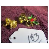 BALLOU GOLD-TONE ELEPHANT PINBACK + DOUBLE...