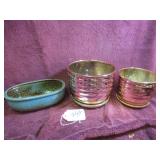 SUCCULENT PLANT POT + (2) RIBBED METAL PLANTERS...