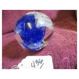 HAND-BLOWN PAPER WEIGHT - BLUE & WHITE SWIRL -...