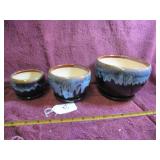 3-PIECE DRIP BROWNIE & BLUE POTBELLY PLANTERS -...