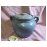 TURQUOISE 2-HANDLED BEAN POT - POTTERY - 9.75"W...