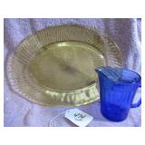ATLAS AURORA BLUE PITCHER - 4.5"H & AMBER SWIRL...