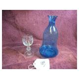 BOHEMIAN CASCADE ETCHED LIQUOR GLASS + COBALT...