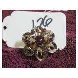 MCM VTG GOLD-TONE FLOWER BROOCH - PURPLE...