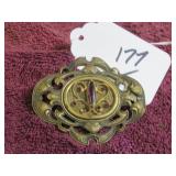 VTG ART NOUVEAU BRASS BROOCH - PURPLE...