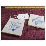 (2) DELFT BLUE-STYLE TILES - 3" X 3"